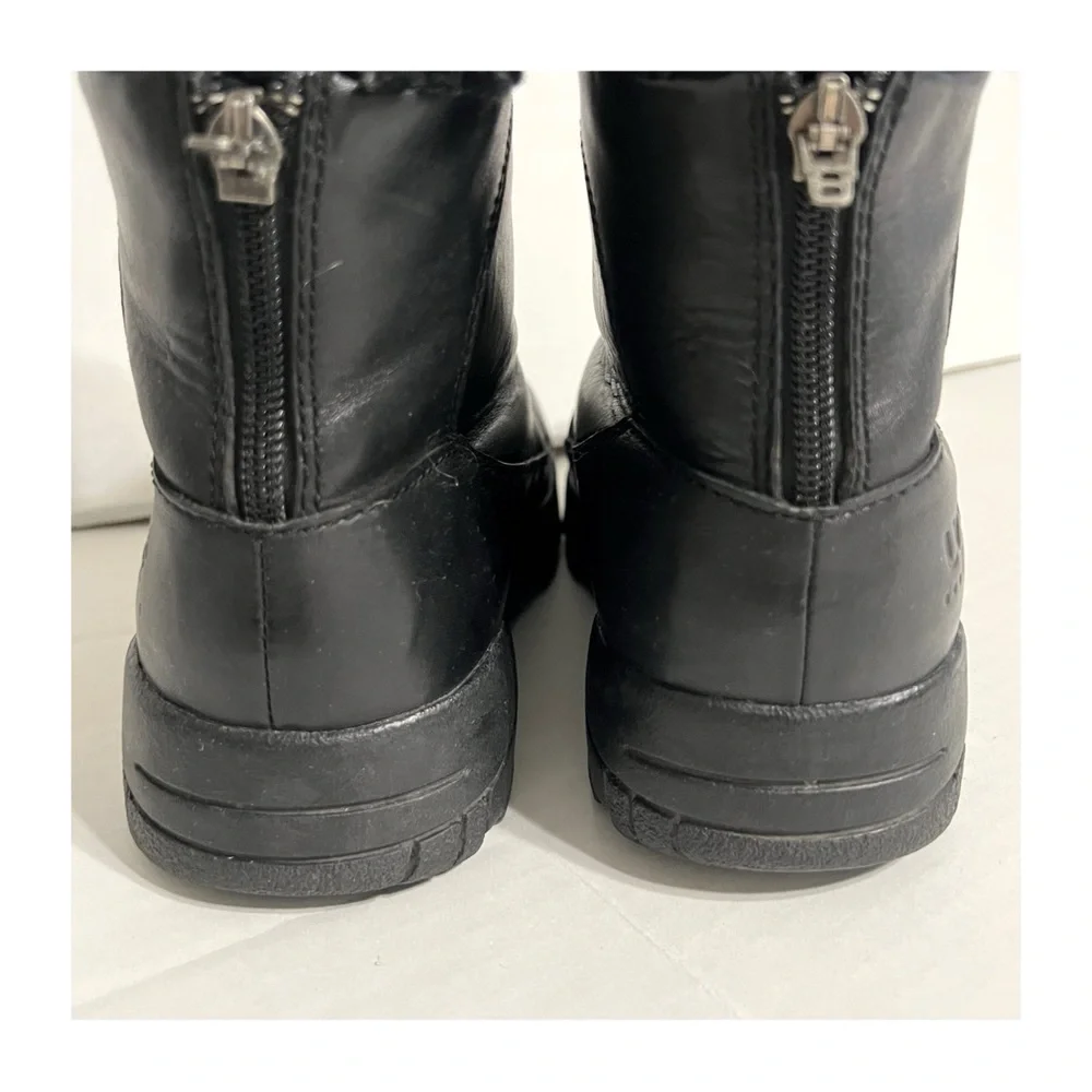 UGG Leather Sierra Sherpa Lined Combat Ankle Boots Size 7 Black Sheepskin Lining